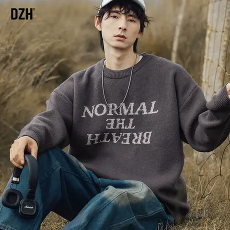 男生灰色圆领毛衣男秋冬宽松慵懒风男装2023新款长袖上衣男款线衣商品大图