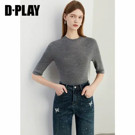 DPLAY秋季通勤灰色无缝一体修身100羊毛针织衫可机洗羊毛衫女商品大图