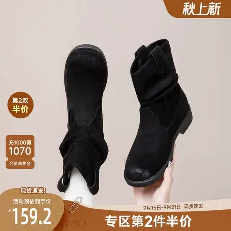 戈美其美拉德西部牛仔靴女舒适新款春秋季复古短靴厚底增高堆堆靴商品大图