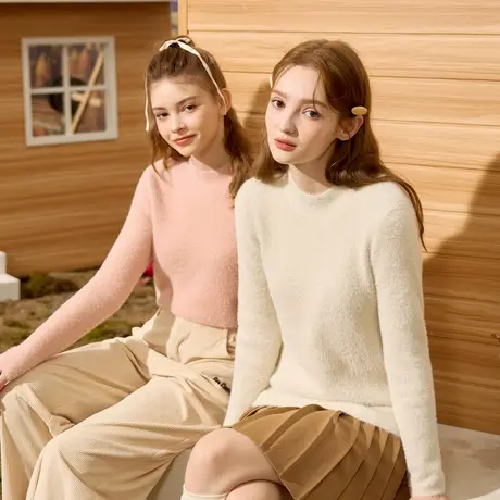 唐狮新款春秋季内搭打底衫女半高领绒感净色毛织衫早春上衣TD图片