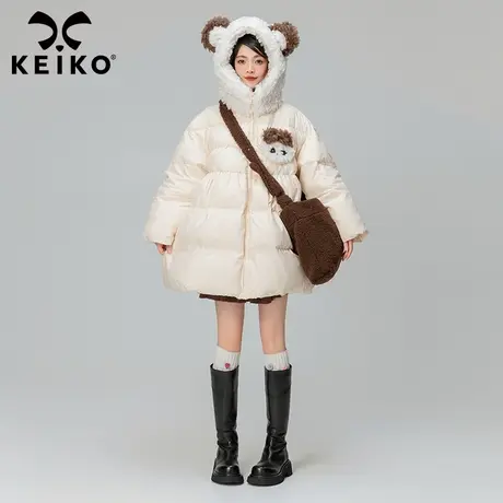KEIKO 可爱熊耳朵连帽棉服棉袄女加厚2023冬季奶系保暖外套面包服商品大图