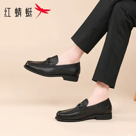红蜻蜓男鞋夏季鞋子男士低跟一脚蹬懒人休闲皮鞋豆豆鞋男真皮软底商品大图