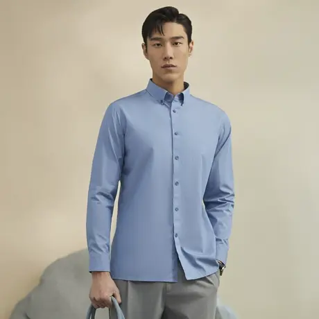 雅戈尔奥莱 男装水洗牛仔长袖衬衫秋新款休闲纯棉舒适衬衣图片