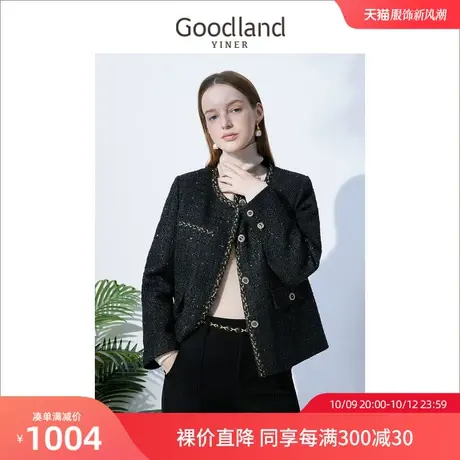 音儿美地女装2022冬季新款短款小香风粗花呢羽绒服外套商品大图