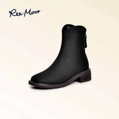 REEMOOR睿慕尖头小白靴时装瘦瘦靴女2023秋冬新款显瘦气质中筒靴商品大图