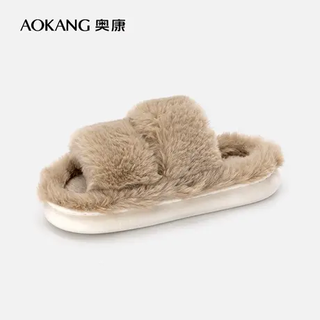 奥康秋冬新款女士居家拖保暖防滑拖鞋简约时尚包头拖纯色商品大图