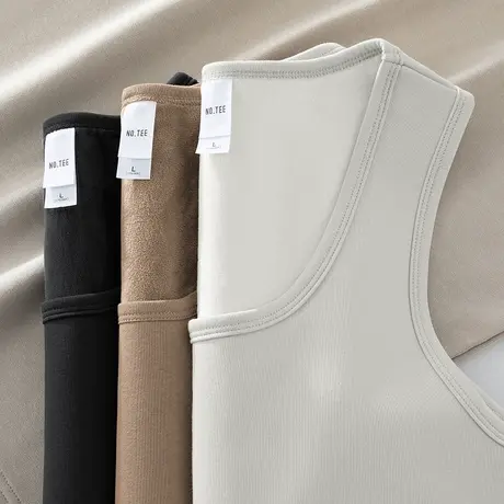 运动背心男士冬季内穿保暖加绒加厚无袖t恤紧身纯色打底坎肩马甲图片