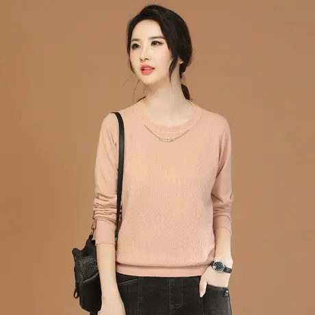 新品8.5折】韩版气质圆领毛衣女软糯慵懒保暖针织衫上衣图片