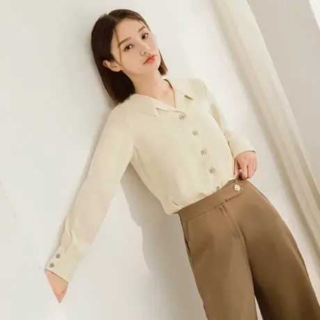 桔熊秋季通勤ol设计感翻领长袖衬衫上衣女装胖妹妹大码AB17595商品大图