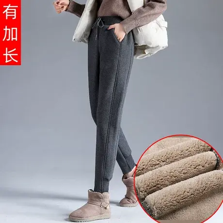运动裤加绒卫裤女加长版女裤高个子冬季加厚羊羔绒裤子大码胖mm肥商品大图