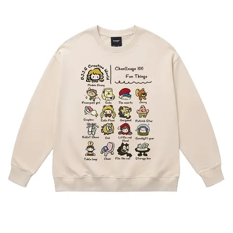 日系复古趣味涂鸦加绒圆领卫衣女嘻哈卡通小众设计感慵懒宽松上衣商品大图