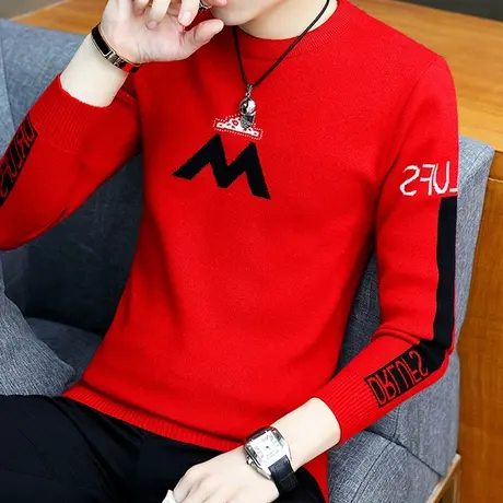 加绒毛衣男韩版2023春秋季新款圆领冬装线衫潮流个性帅气针织衫厚图片