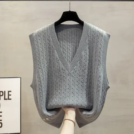 细针麻花针织马甲背心女2023秋装新款宽松外穿马夹叠穿毛衣坎肩潮商品大图