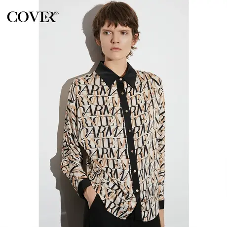 COVER春季缎面仿醋酸字母印花衬衫图片