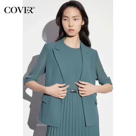 COVER春季微透视雪纺袖收腰中袖西装外套图片