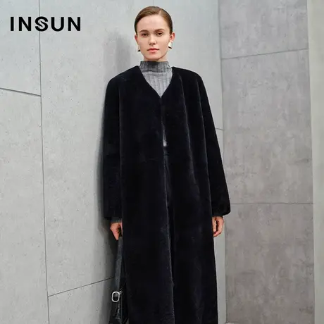 INSUN恩裳线上专选冬季皮毛一体羊皮大衣中长皮草图片
