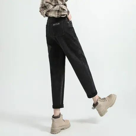 高腰潮牌牛仔裤女春秋2023新款小个子九分黑色裤子老爹萝卜哈伦裤图片