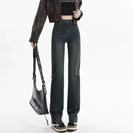 高腰直筒牛仔裤女秋冬季2023年新款显瘦宽松小个子窄版阔腿烟管裤图片