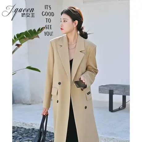 卡其色西装风衣女中长款2024秋季英伦风高级感双排扣西服大衣外套商品大图