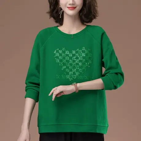 春秋卫衣女薄款加肥加大码女装宽松胖妈妈休闲减龄圆领刺绣女上衣商品大图