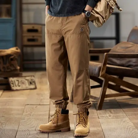 双层立体车标水洗舒适纯棉束脚工装裤百搭休闲裤男款百搭工装裤商品大图