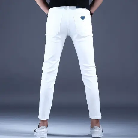 九分裤子男2023新款白色牛仔裤男款高端潮牌修身小脚弹力秋冬薄款商品大图