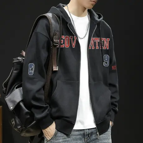 秋季黑色卫衣男冬款连帽2023新款男士运动外套加厚休闲大码秋冬款商品大图