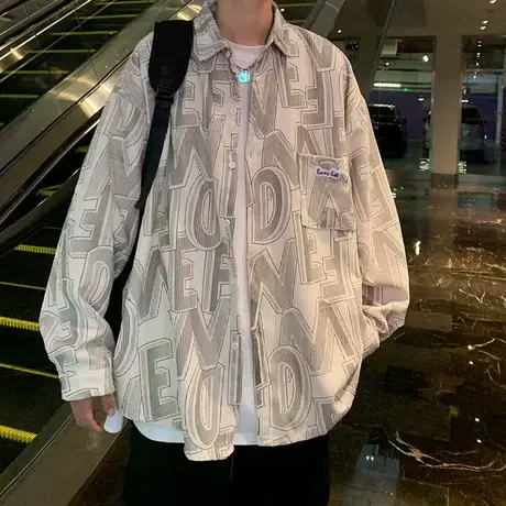 vibe国潮满印灯芯绒外套男春秋季潮牌ulzzang夹克宽松百搭上衣服商品大图