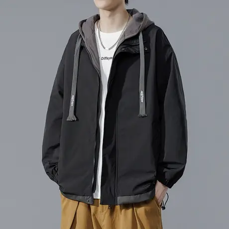 魔术贴冲锋衣男秋冬季潮牌户外运动连帽外套ins潮流宽松休闲夹克商品大图