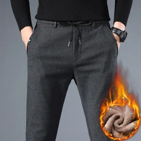 秋冬季加绒裤子男裤西裤休闲长裤男士直筒宽松保暖外穿加棉裤冬装图片