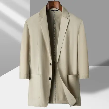 夏季中袖小西服男薄款单西七分袖西装修身短袖防晒五分袖外套图片