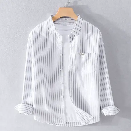 条纹衬衫男长袖2023春季新款纯棉日系蓝色男士衬衣高级感寸衫潮流商品大图