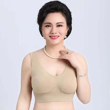 中老年内衣女妈妈文胸背心无钢圈防下垂睡眠胸罩大码薄款运动透气商品大图