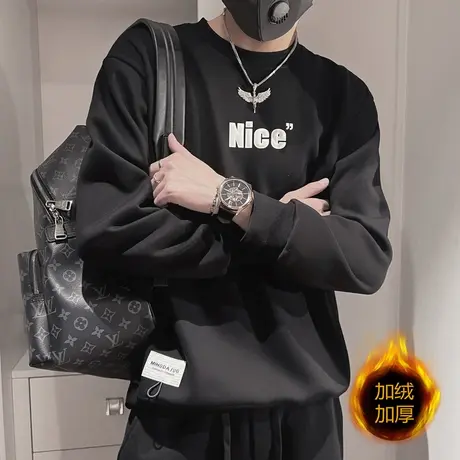 美式宽松休闲字母印花卫衣男秋冬2023新款重磅加厚保暖内搭t恤衫商品大图