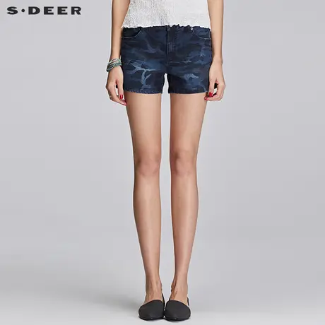 sdeer圣迪奥迷彩印花休闲压痕水洗短裤S17280958商品大图