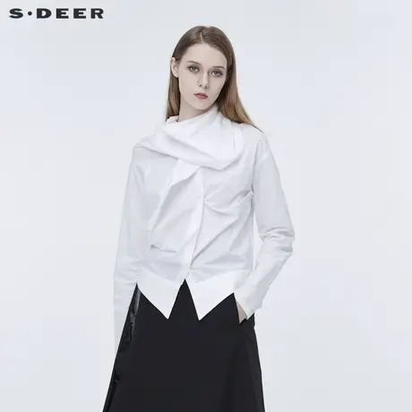 sdeer圣迪奥春装女装不规则领堆叠设计长袖修身纯棉衬衫S20380504图片