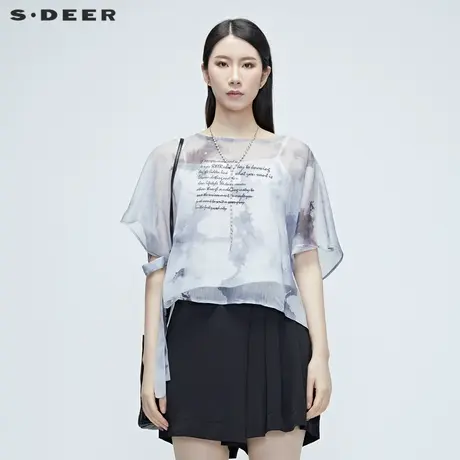 sdeer圣迪奥女夏季淡紫晕染雪纺圆领清凉吊带衬衫两件套S20280418图片