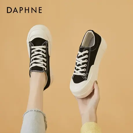 达芙妮黑色帆布鞋女夏季薄款2021年春秋新款厚底小白鞋平底单鞋商品大图
