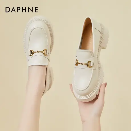 达芙妮白色法式乐福鞋女夏季增高真皮2022新款粗跟单鞋平底小皮鞋商品大图