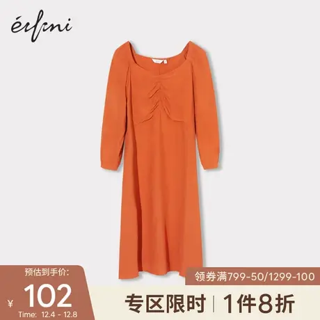 伊芙丽早秋气质连衣裙秋装2021年新款女抽褶A字裙内搭长袖裙子女图片