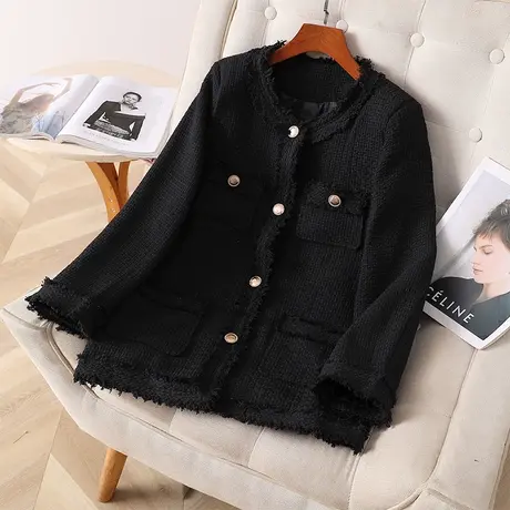 2024春季新款大码装小香风外套女时尚加厚保暖上衣胖mm黑色上衣潮图片