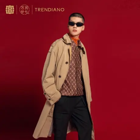 TRENDIANO官方潮牌「宫」联名系列秋冬中长款开衩休闲风衣外套图片