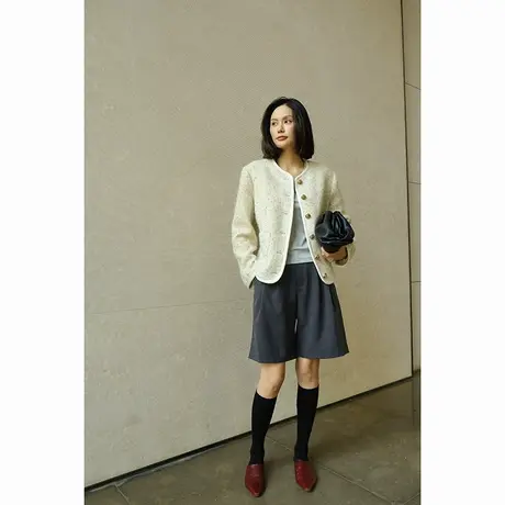 2023冬季新款女装高级时髦感羊毛羊绒马海毛金银丝女士上衣外套女图片