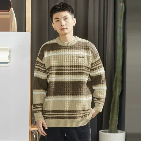 唐狮2023条纹毛衣男生冬季新款日系休闲圆领针织衫男毛衫潮12.20商品大图