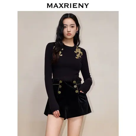 MAXRIENY奢华巴洛克龙图腾刺绣流苏套头毛衫2023冬季新款修身上衣商品大图