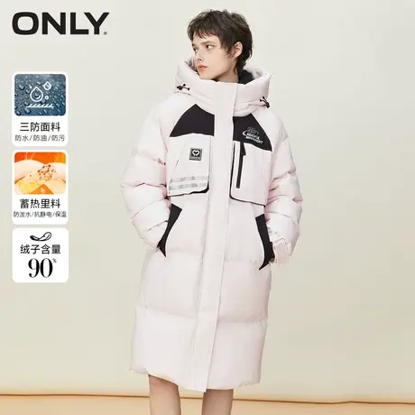 ONLY奥莱冬季90白鸭绒蓄热连帽反光条长款羽绒服女图片