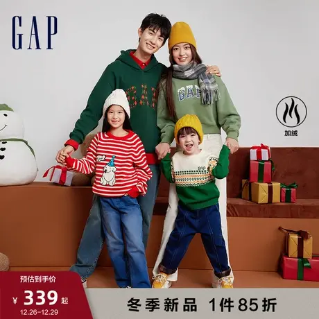 Gap男装冬季新款LOGO加绒保暖连帽衫新年宽松落肩运动卫衣416446图片