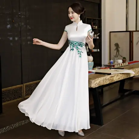 旗袍改良版连衣裙女秋季2023新款长中国风优雅修身走秀演出 旗袍商品大图