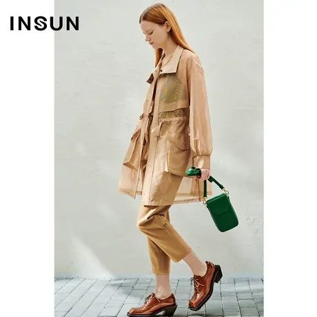 INSUN恩裳春季结构拼接廓形抽绳腰带外套商品大图