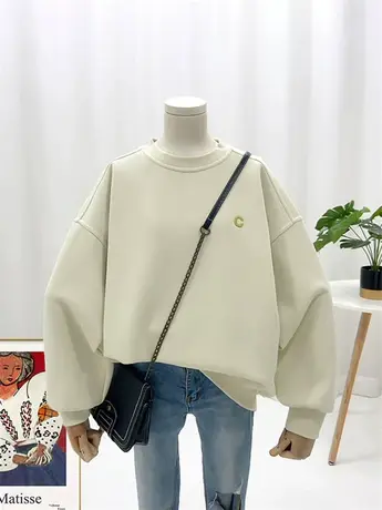 2024年春季新款卫衣圆领长袖休闲纯色刺绣字母百搭学院韩范外套女图片